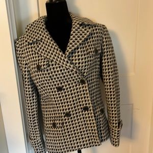 Very cute wool jacket with black, grey, lt blue and cream